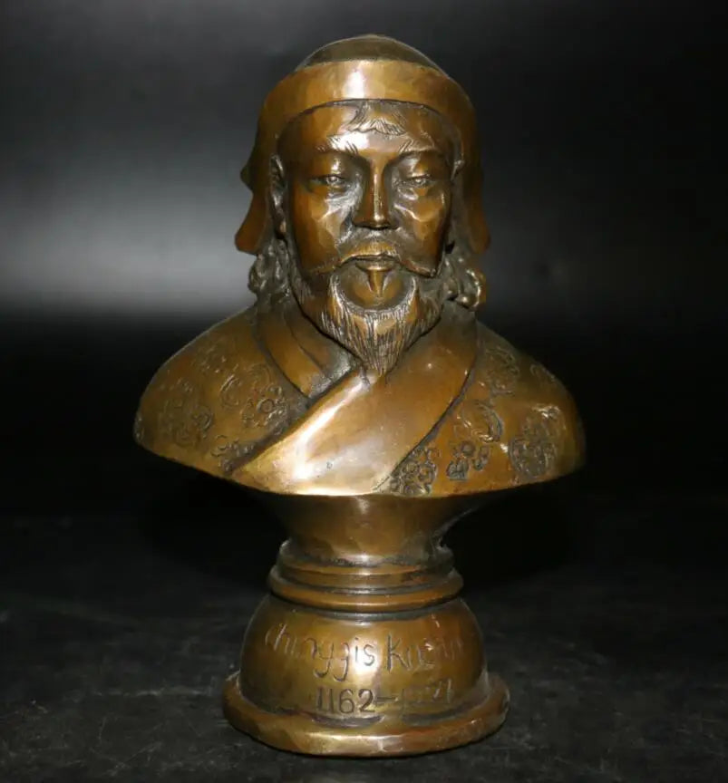 China brass archaize Genghis Khan Head portrait crafts statue