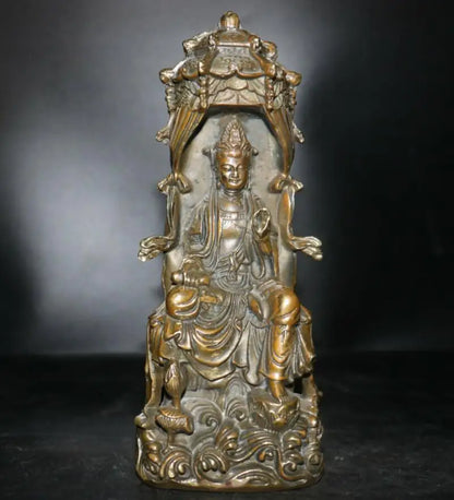 China brass archaize Guanyin bodhisattva Buddha crafts statue
