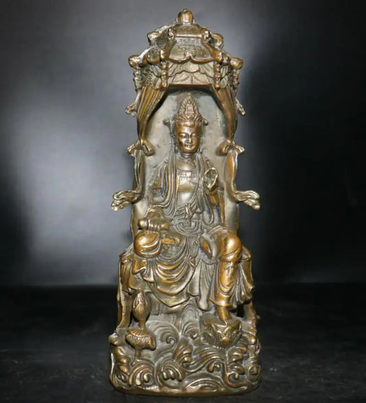 China brass archaize Guanyin bodhisattva Buddha crafts statue