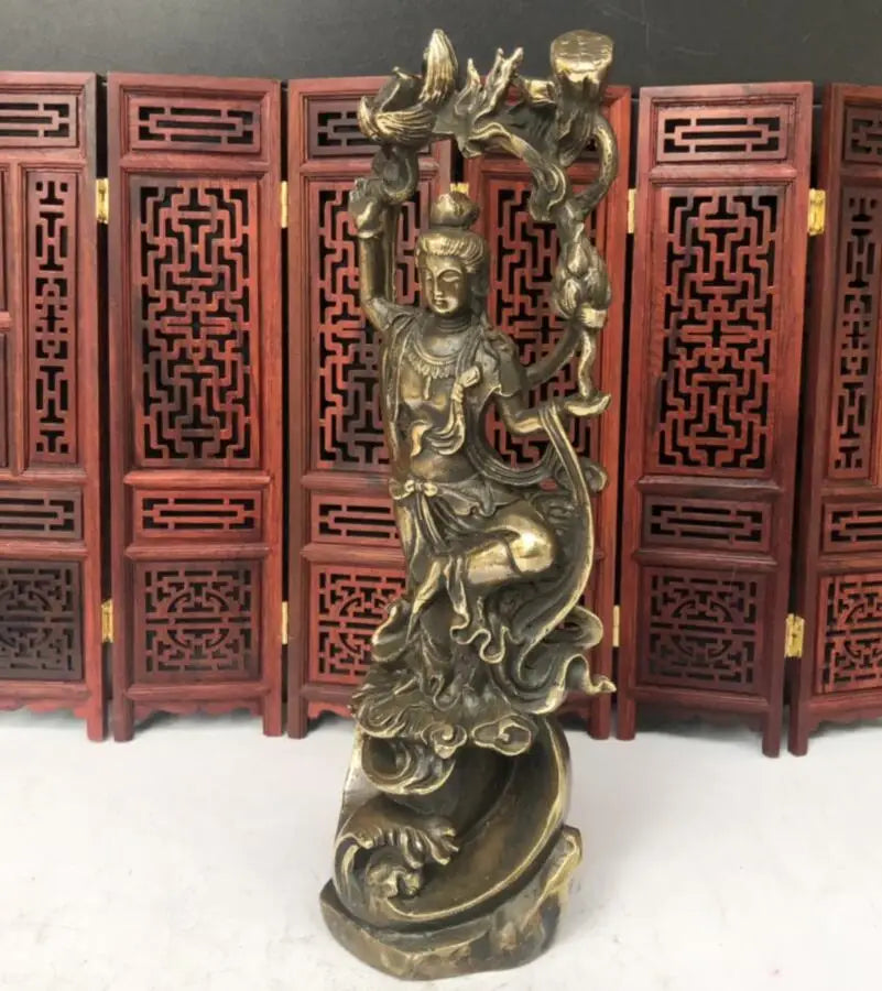 China brass archaize Guanyin bodhisattva Buddha crafts statue
