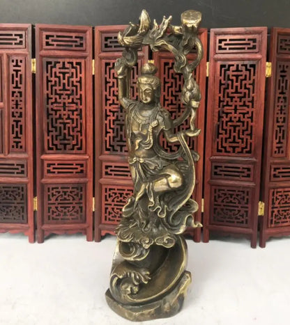 China brass archaize Guanyin bodhisattva Buddha crafts statue