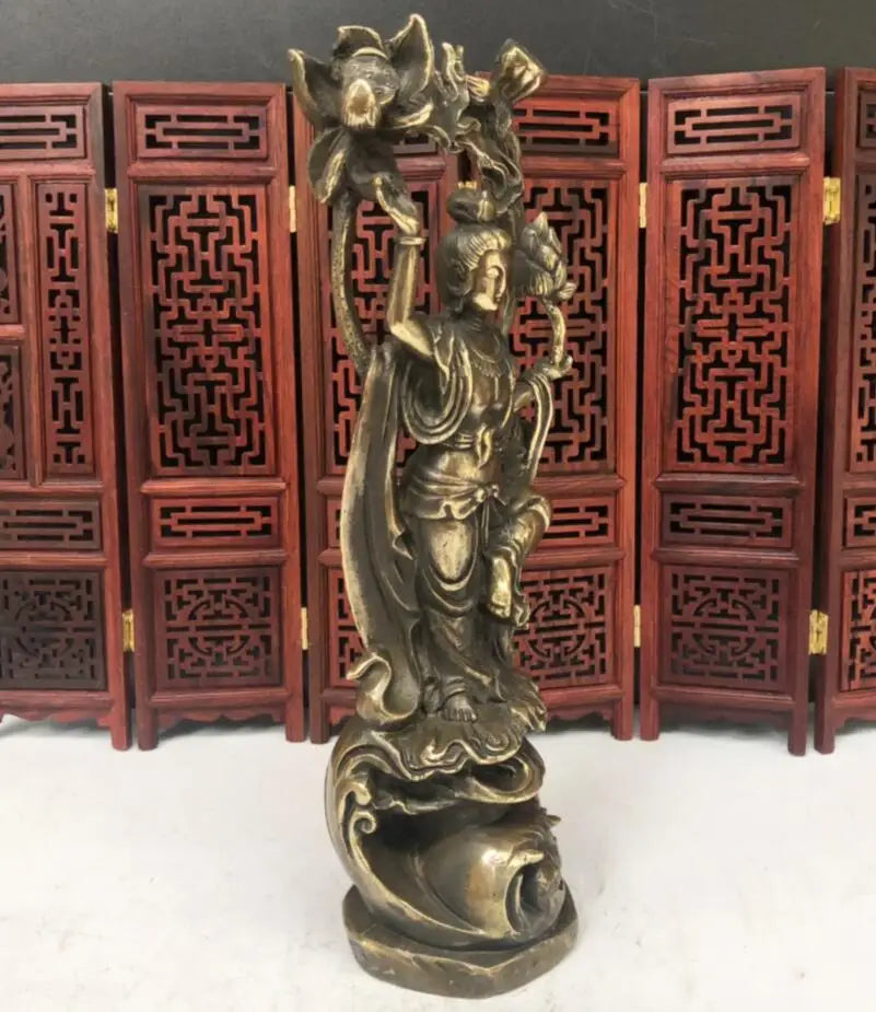 China brass archaize Guanyin bodhisattva Buddha crafts statue