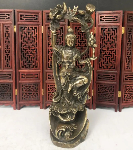 China brass archaize Guanyin bodhisattva Buddha crafts statue