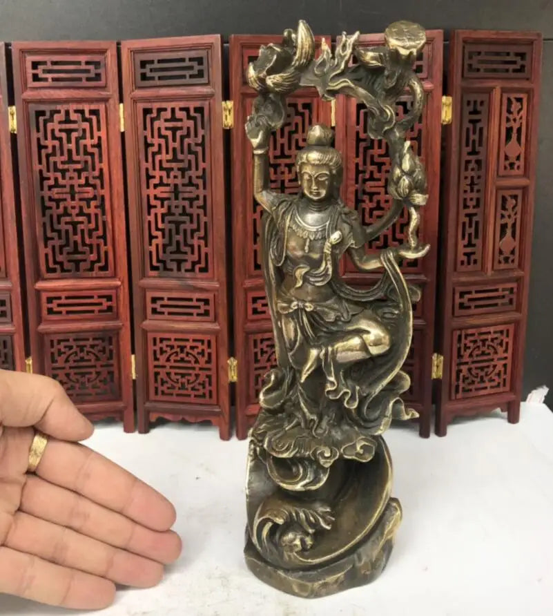 China brass archaize Guanyin bodhisattva Buddha crafts statue