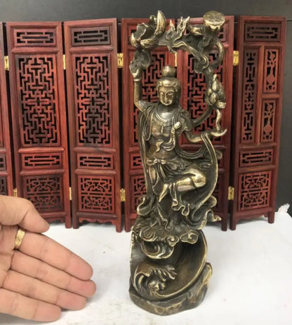 China brass archaize Guanyin bodhisattva Buddha crafts statue
