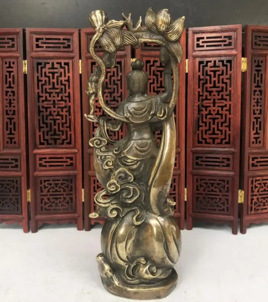 China brass archaize Guanyin bodhisattva Buddha crafts statue