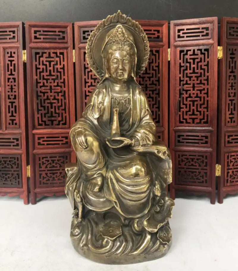 China brass archaize Guanyin bodhisattva crafts statue