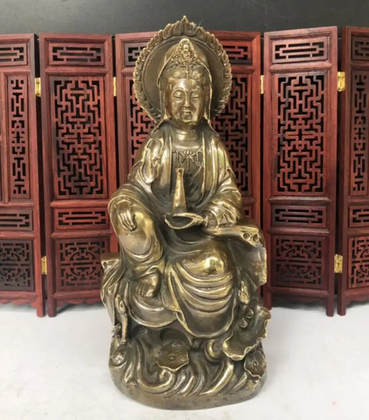 China brass archaize Guanyin bodhisattva crafts statue