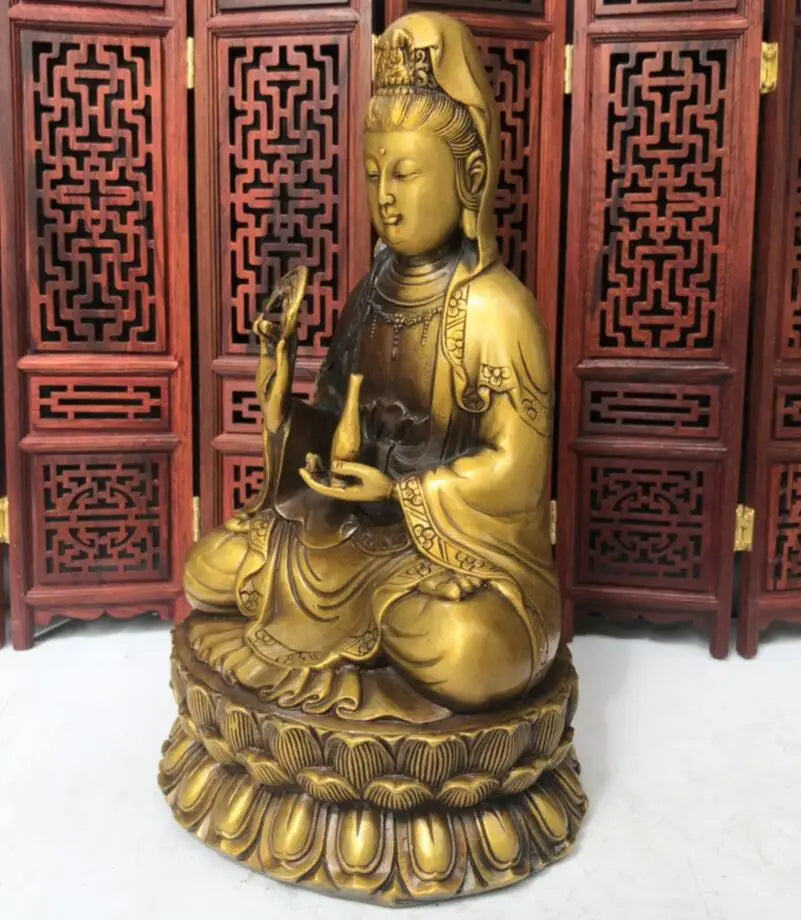 China brass archaize Guanyin bodhisattva crafts statue