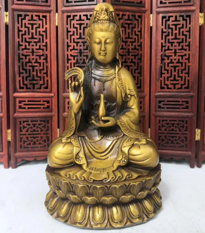 China brass archaize Guanyin bodhisattva crafts statue