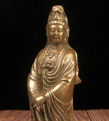 China brass archaize Guanyin bodhisattva crafts statue