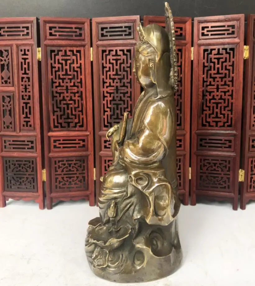 China brass archaize Guanyin bodhisattva crafts statue
