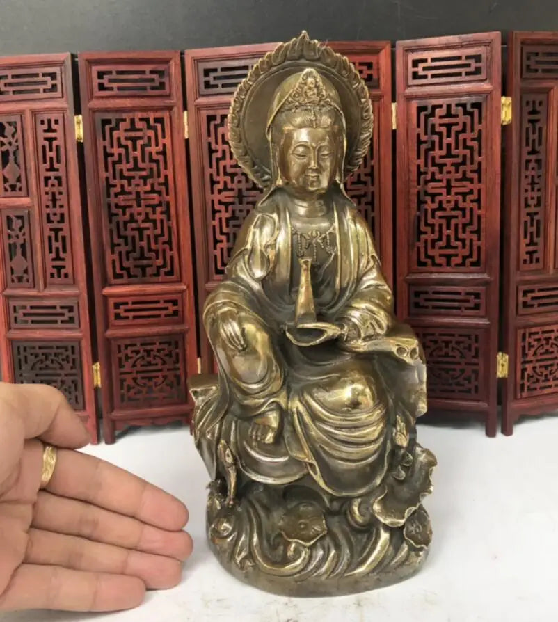 China brass archaize Guanyin bodhisattva crafts statue