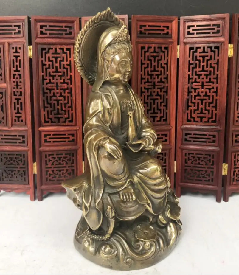 China brass archaize Guanyin bodhisattva crafts statue