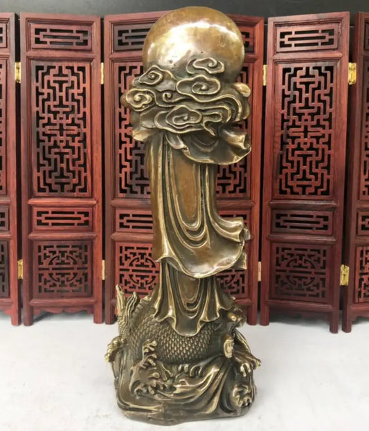 China brass archaize Hand basket Guanyin crafts statue