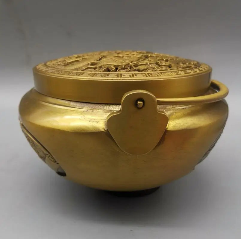 China brass archaize Hollow out Dragon phoenix Incense burner crafts statue