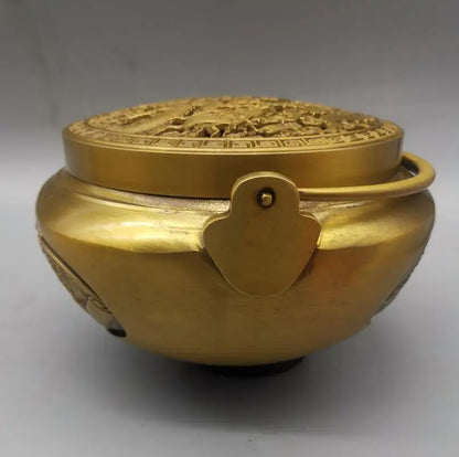 China brass archaize Hollow out Dragon phoenix Incense burner crafts statue