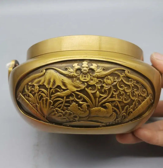 China brass archaize Hollow out Dragon phoenix Incense burner crafts statue