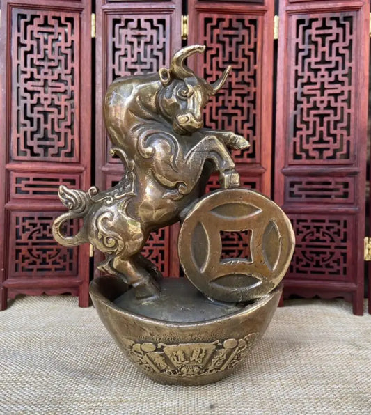 China brass archaize Ingots cow wealth crafts statue