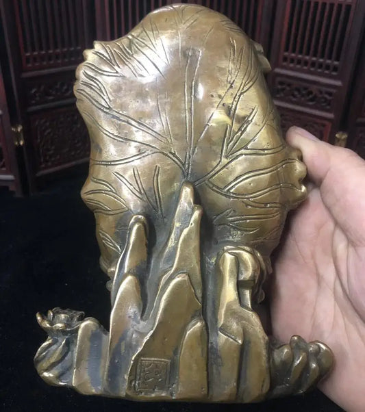China brass archaize Lotus leaf Guanyin bodhisattva crafts statue