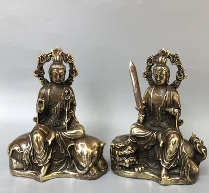 China brass archaize Manjusri Guanyin and Samantabhadra Guanyin crafts statue