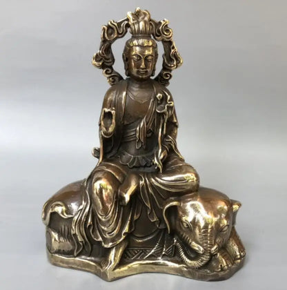 China brass archaize Manjusri Guanyin and Samantabhadra Guanyin crafts statue