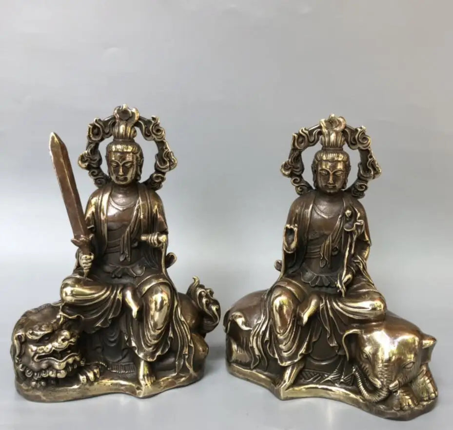 China brass archaize Manjusri Guanyin and Samantabhadra Guanyin crafts statue