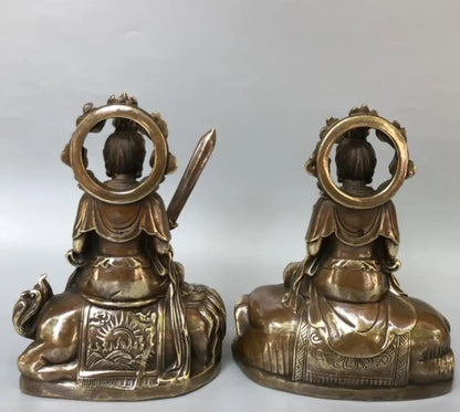 China brass archaize Manjusri Guanyin and Samantabhadra Guanyin crafts statue