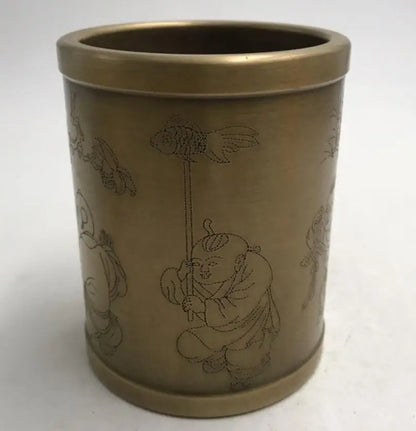 China brass archaize Pen holder crafts statue