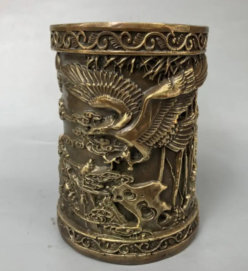 China brass archaize Pen holder crafts statue
