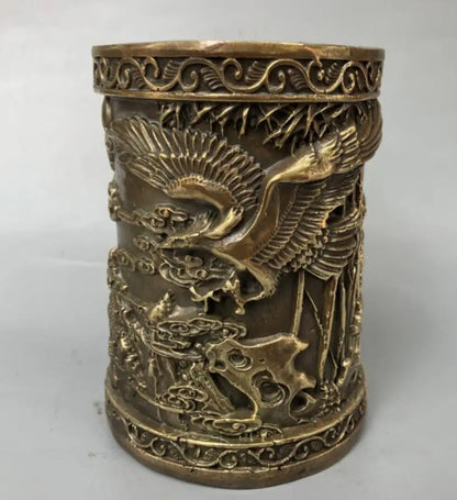 China brass archaize Pen holder crafts statue