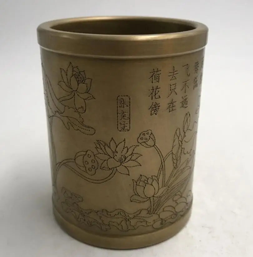 China brass archaize Pen holder crafts statue