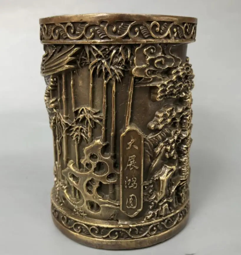 China brass archaize Pen holder crafts statue