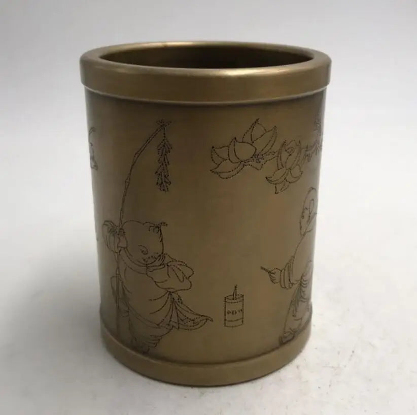 China brass archaize Pen holder crafts statue