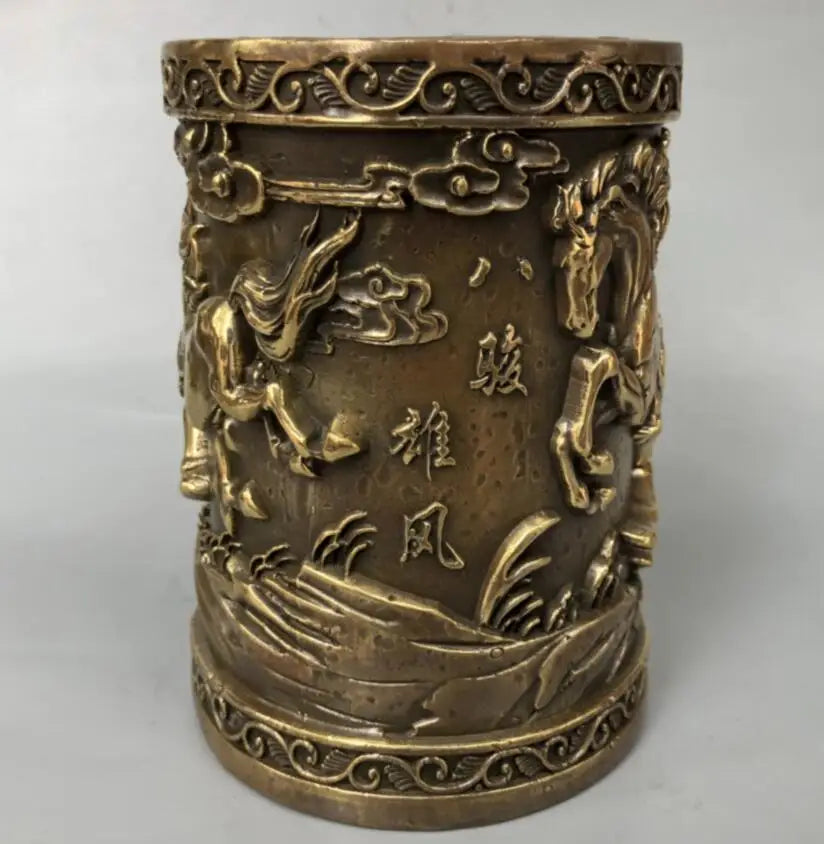 China brass archaize Pen holder crafts statue