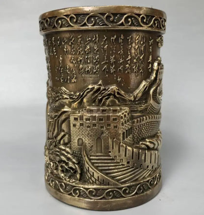 China brass archaize Pen holder crafts statue