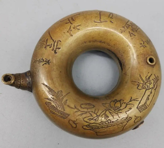 China brass archaize Round shape teapot crafts statue