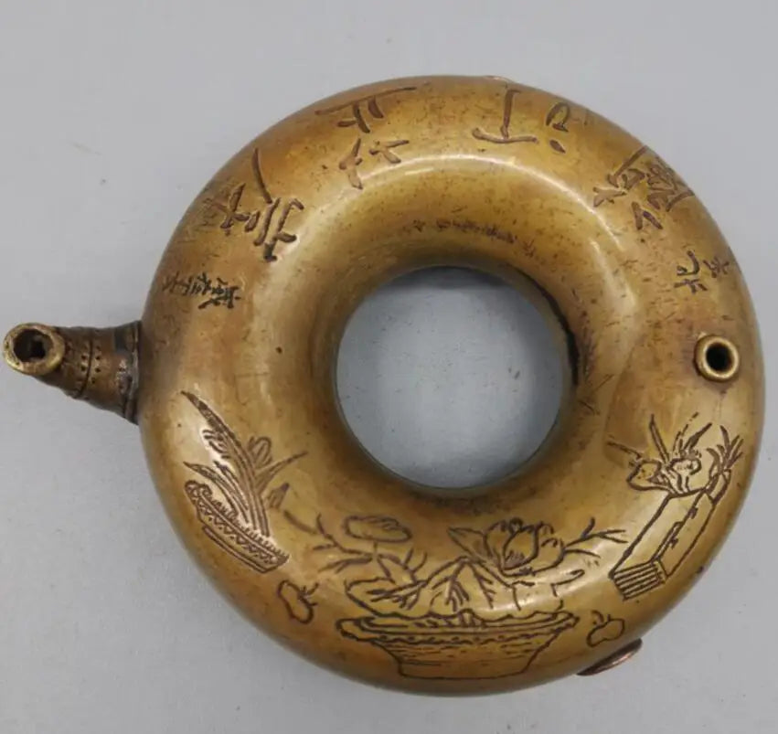 China brass archaize Round shape teapot crafts statue