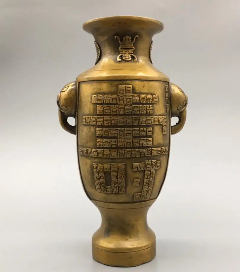 China brass archaize Shou word vase crafts statue