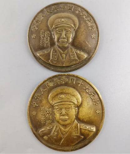 China brass archaize Ten marshals Commemorative badge crafts statue A set