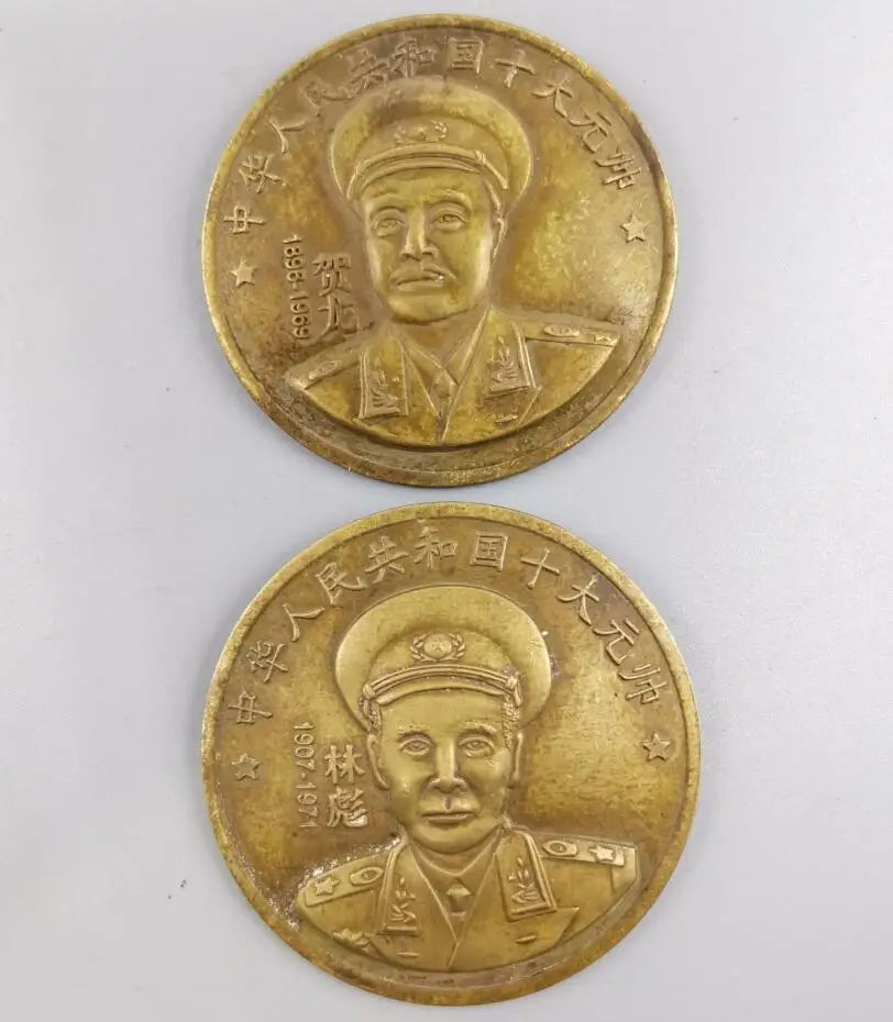 China brass archaize Ten marshals Commemorative badge crafts statue A set