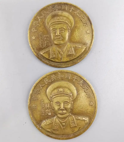 China brass archaize Ten marshals Commemorative badge crafts statue A set
