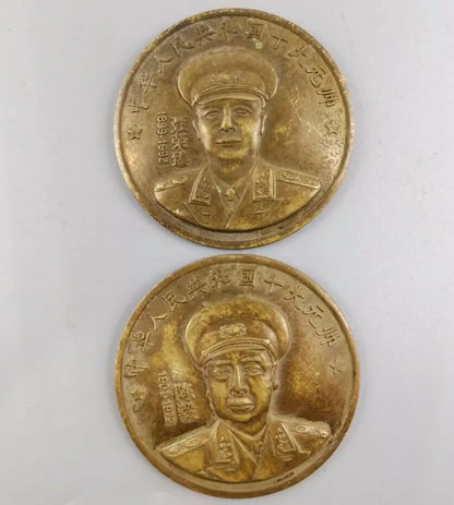 China brass archaize Ten marshals Commemorative badge crafts statue A set