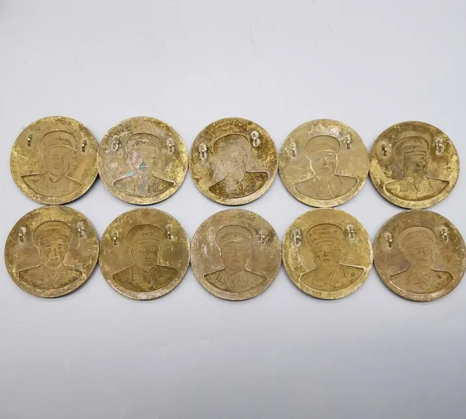 China brass archaize Ten marshals Commemorative badge crafts statue A set