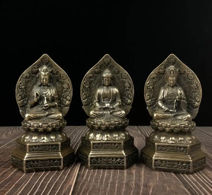 China brass archaize Three Saints Buddha crafts statue A set