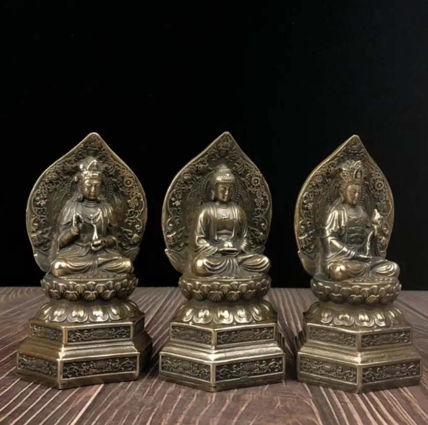 China brass archaize Three Saints Buddha crafts statue A set