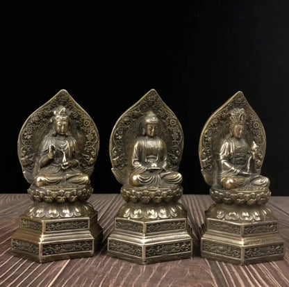 China brass archaize Three Saints Buddha crafts statue A set