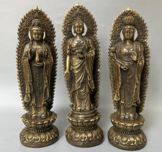 China brass archaize Three Saints Buddha crafts statue A set