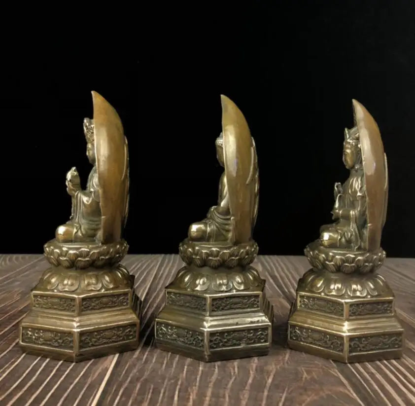 China brass archaize Three Saints Buddha crafts statue A set