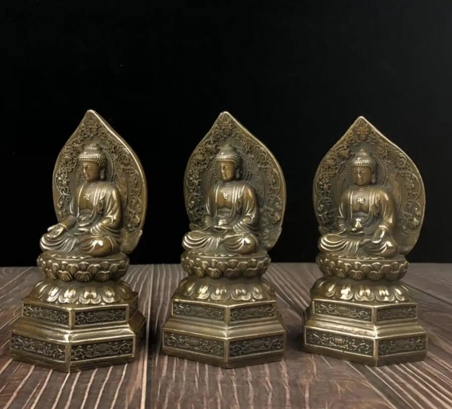 China brass archaize Three Saints Buddha crafts statue A set